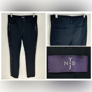 NYDJ Black Ponte Leggings Side Sequin Panel Pants Size 6 Office‎ Career 30x30